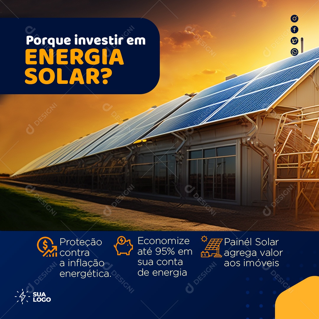 Social Media Energia Solar Porque Investir PSD Editável