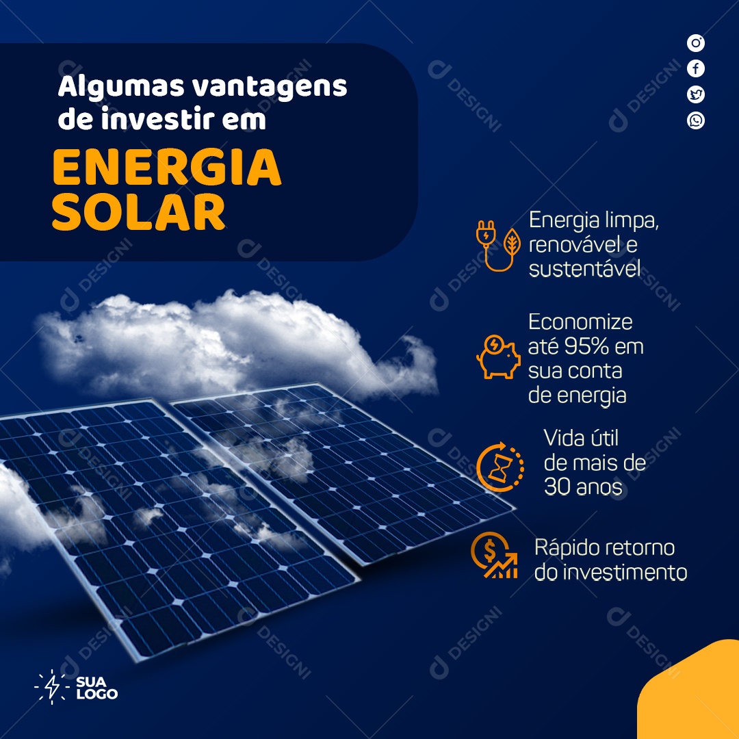 Social Media Energia Solar Algumas Vantagens De Investir PSD Editavel