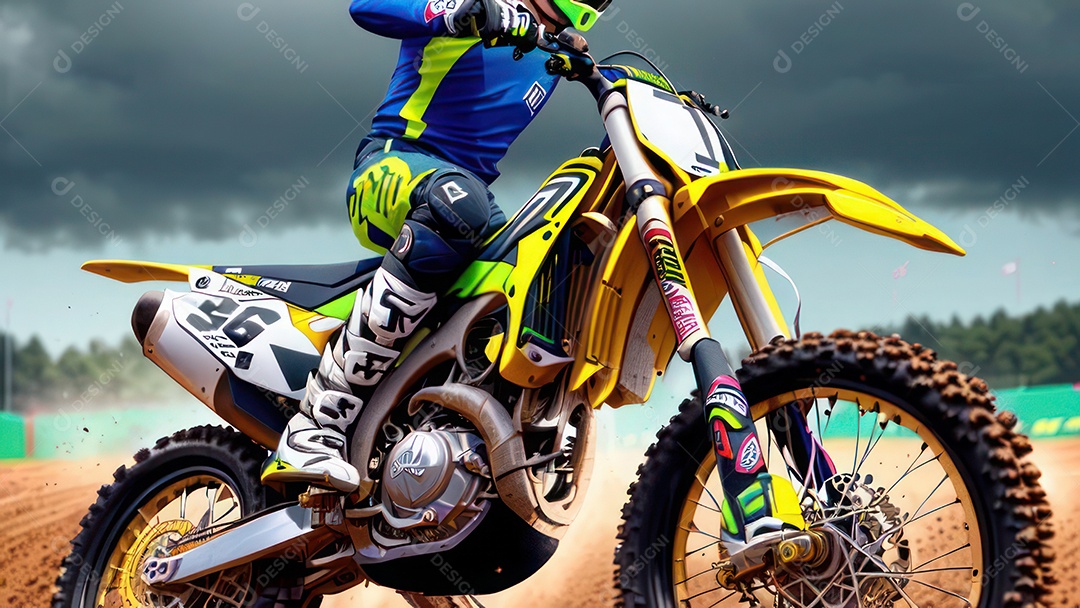 Pessoa jovem pilotando moto de motocross.