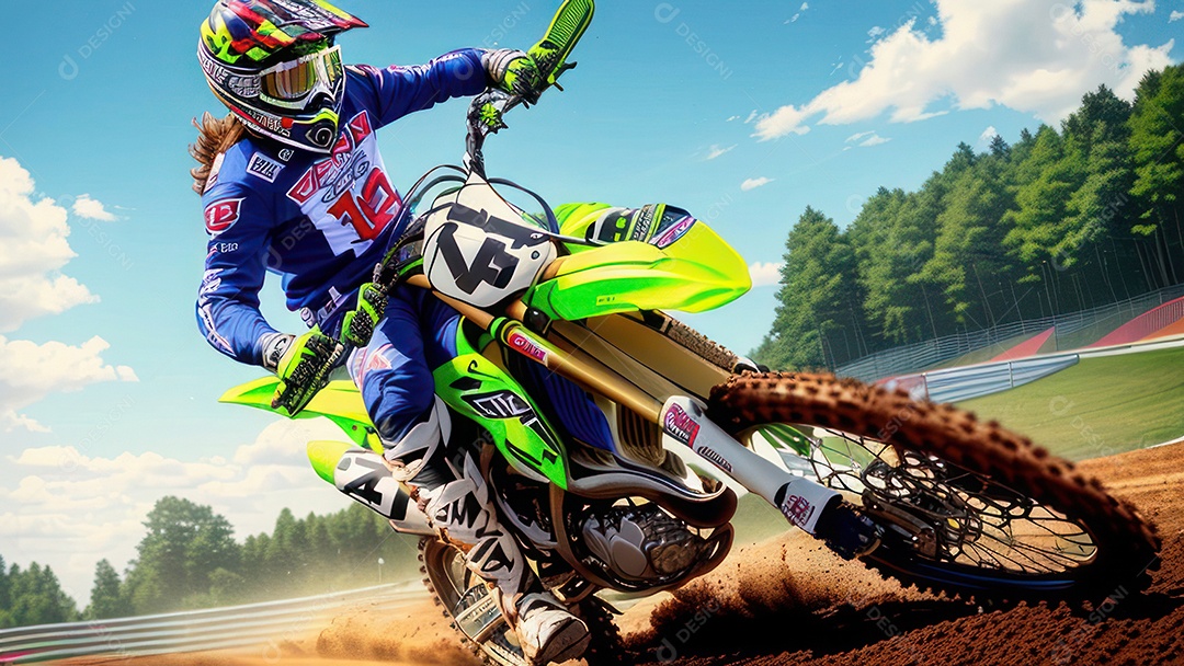 Pessoa jovem pilotando moto de motocross.