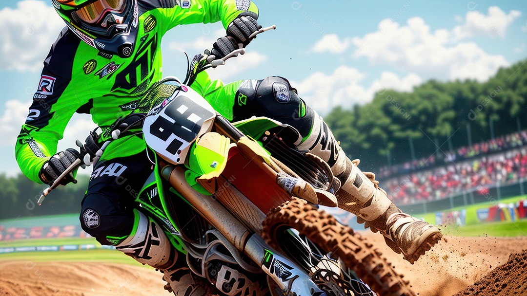 Pessoa jovem pilotando moto de motocross.