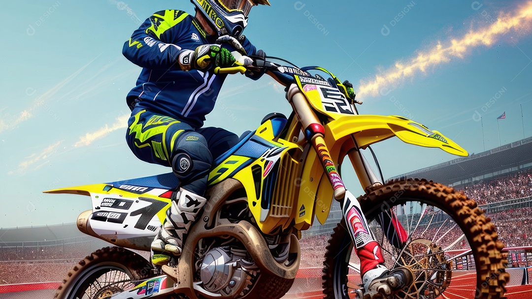 Pessoa jovem pilotando moto de motocross.