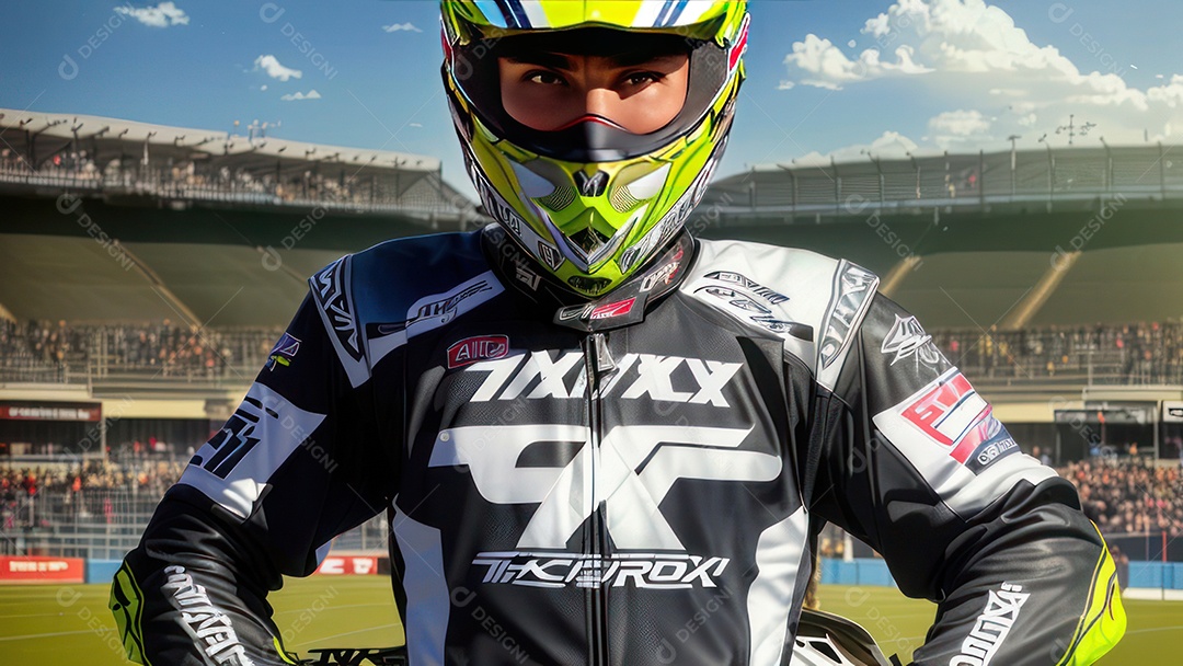 Pessoa jovem pilotando moto de motocross.