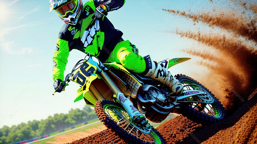 Pessoa jovem pilotando moto de motocross.