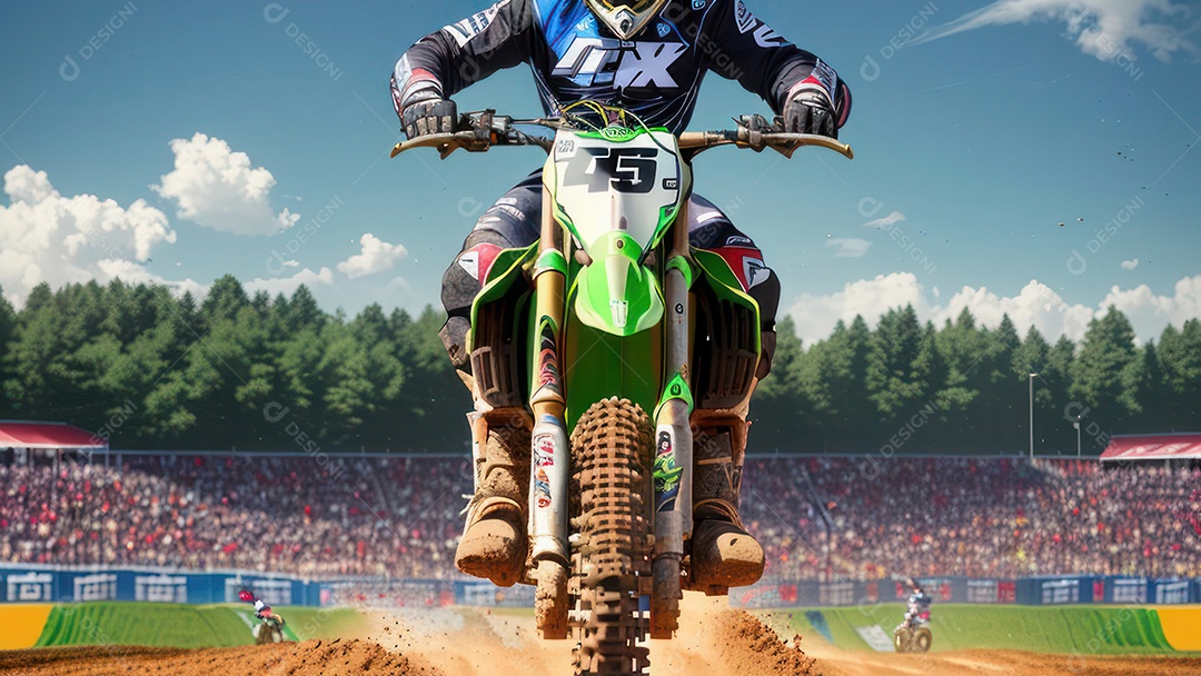 Pessoa jovem pilotando moto de motocross.