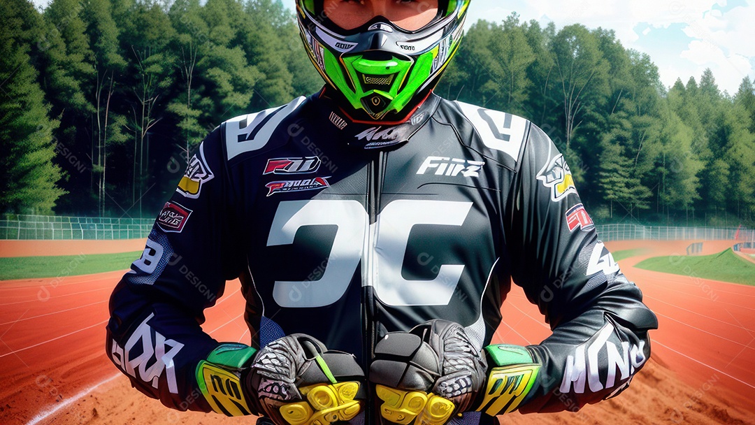 Pessoa jovem pilotando moto de motocross.