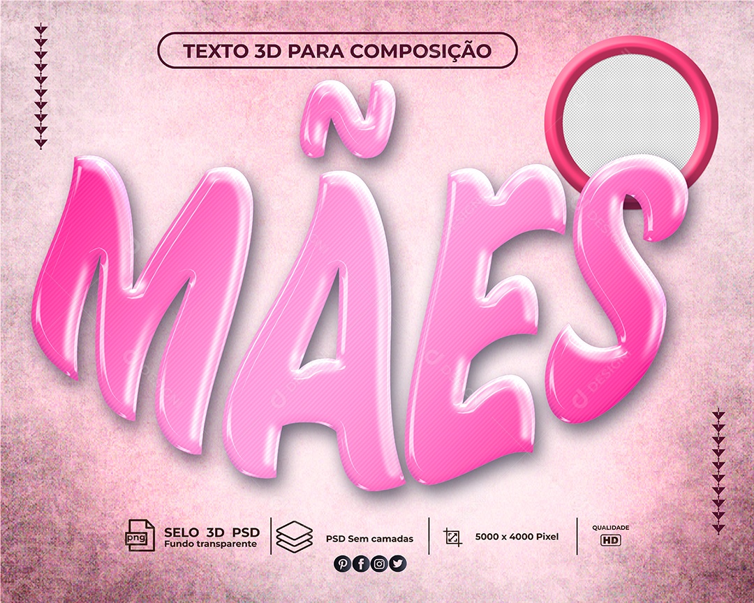 Texto 3D Mães Rosa Para Composição PSD
