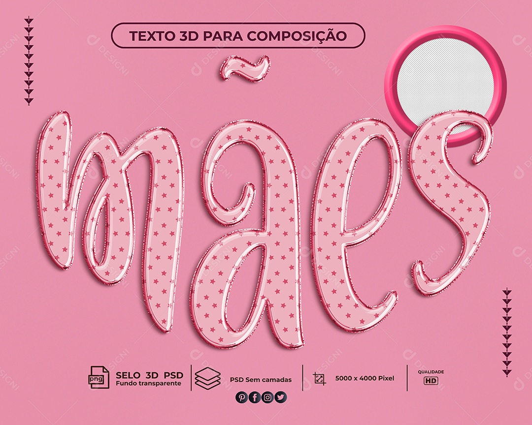 Texto 3D Mães Rosa Para Composição PSD