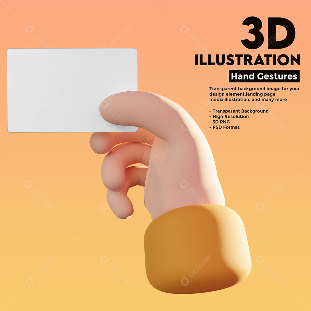 Ilustração 3D Mão Segurando Cartão Entrada Visita PSD