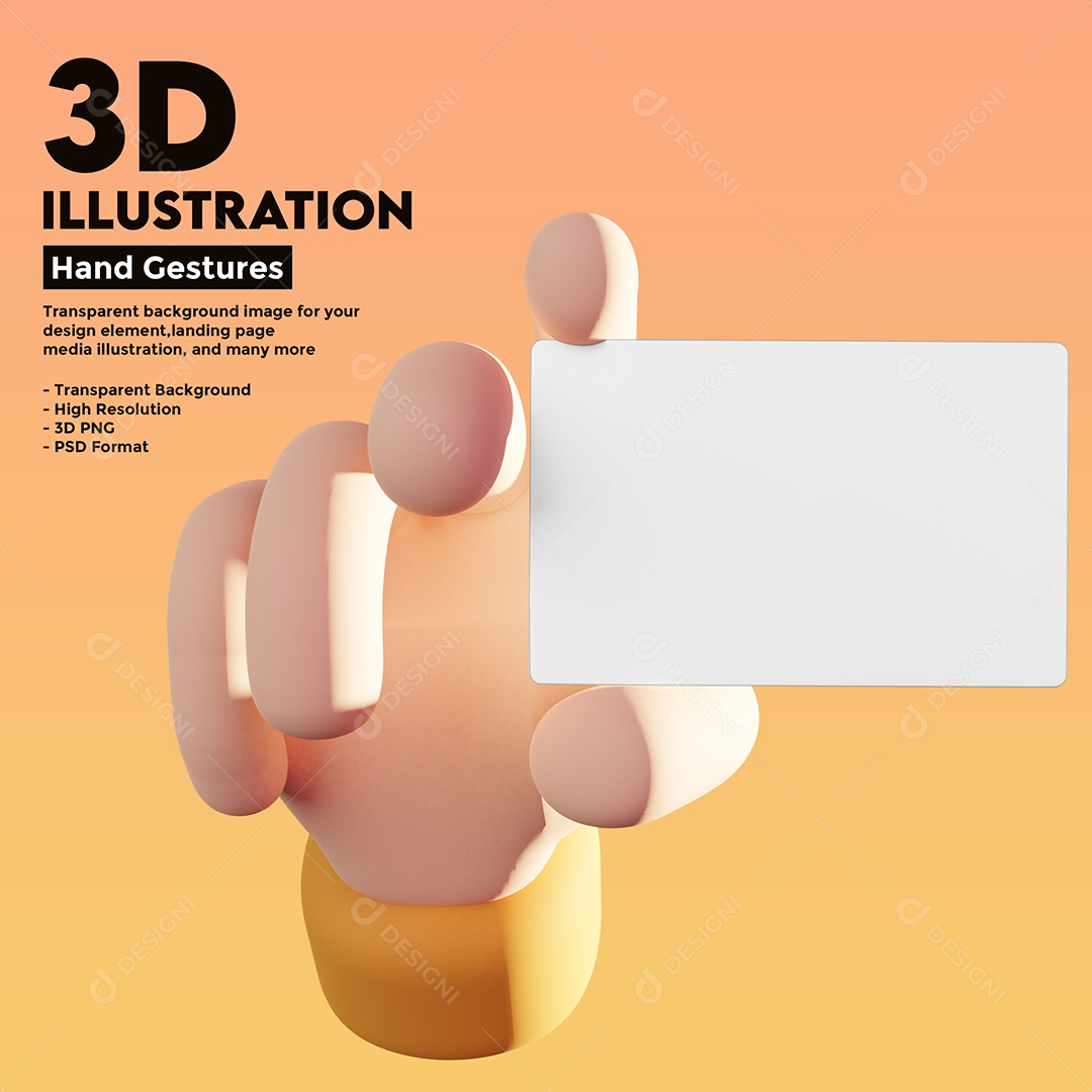 Ilustração 3D Mão Segurando Cartão PSD