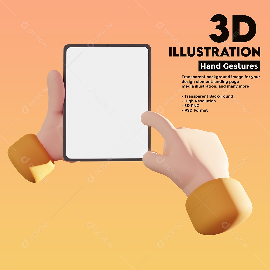 Ilustração 3D Mãos Mechendo Aparelho Eletrônico PSD