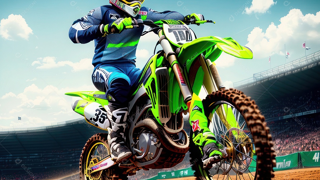 Pessoa jovem pilotando moto de motocross.