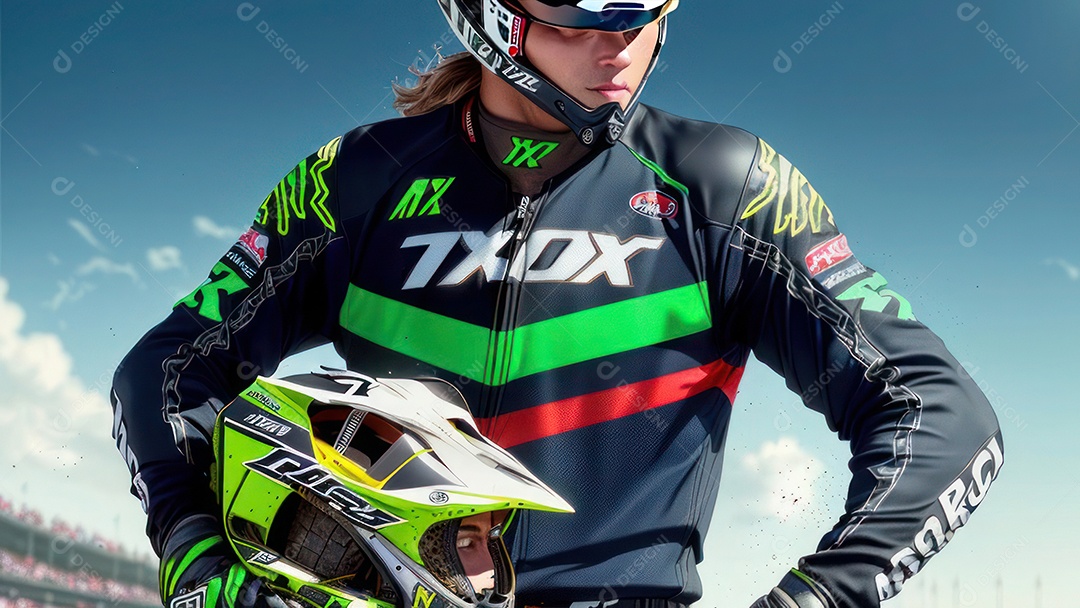 Pessoa jovem pilotando moto de motocross.