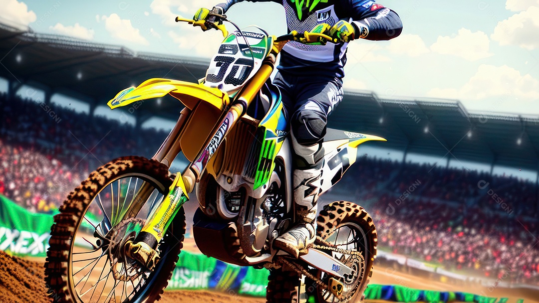 Pessoa jovem pilotando moto de motocross.