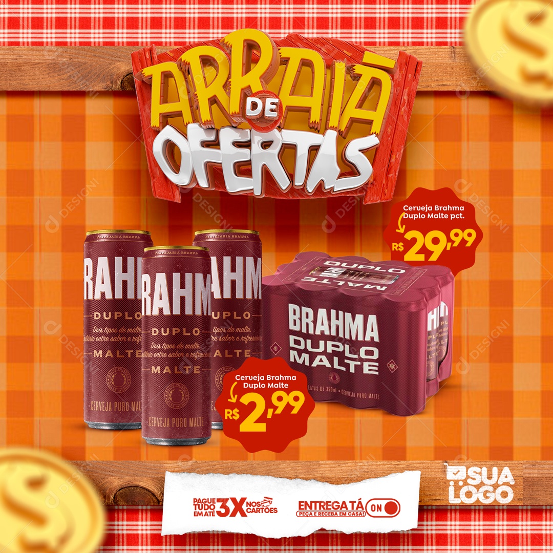 Social Media Feed Arraia De Ofertas Cerveja PSD Editável