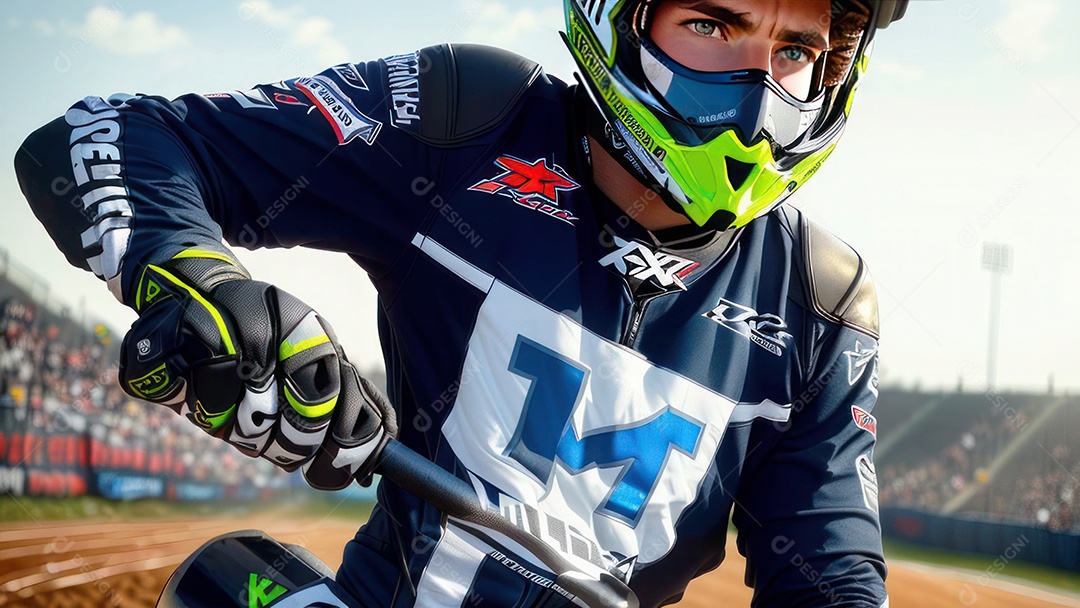 Pessoa jovem pilotando moto de motocross.