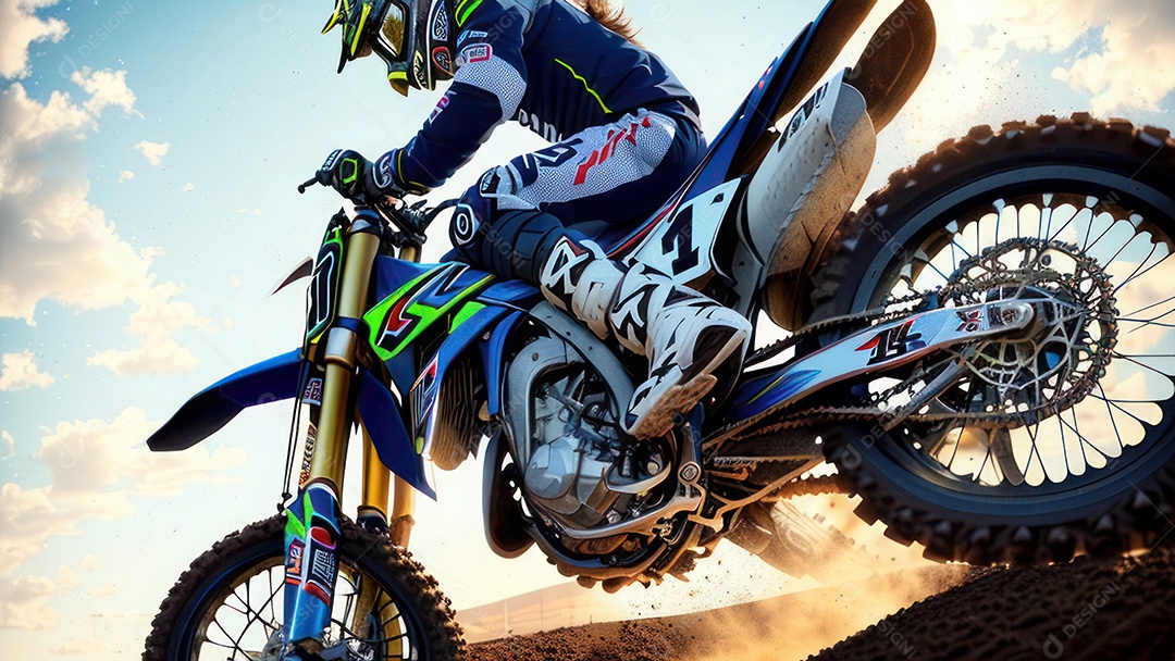 Pessoa jovem pilotando moto de motocross.