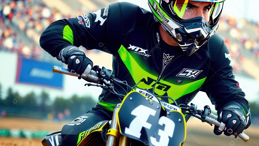 Pessoa jovem pilotando moto de motocross.