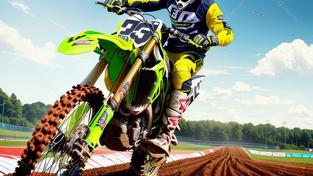 Pessoa jovem pilotando moto de motocross.