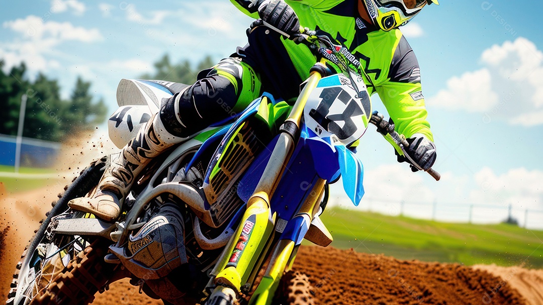 Pessoa jovem pilotando moto de motocross.