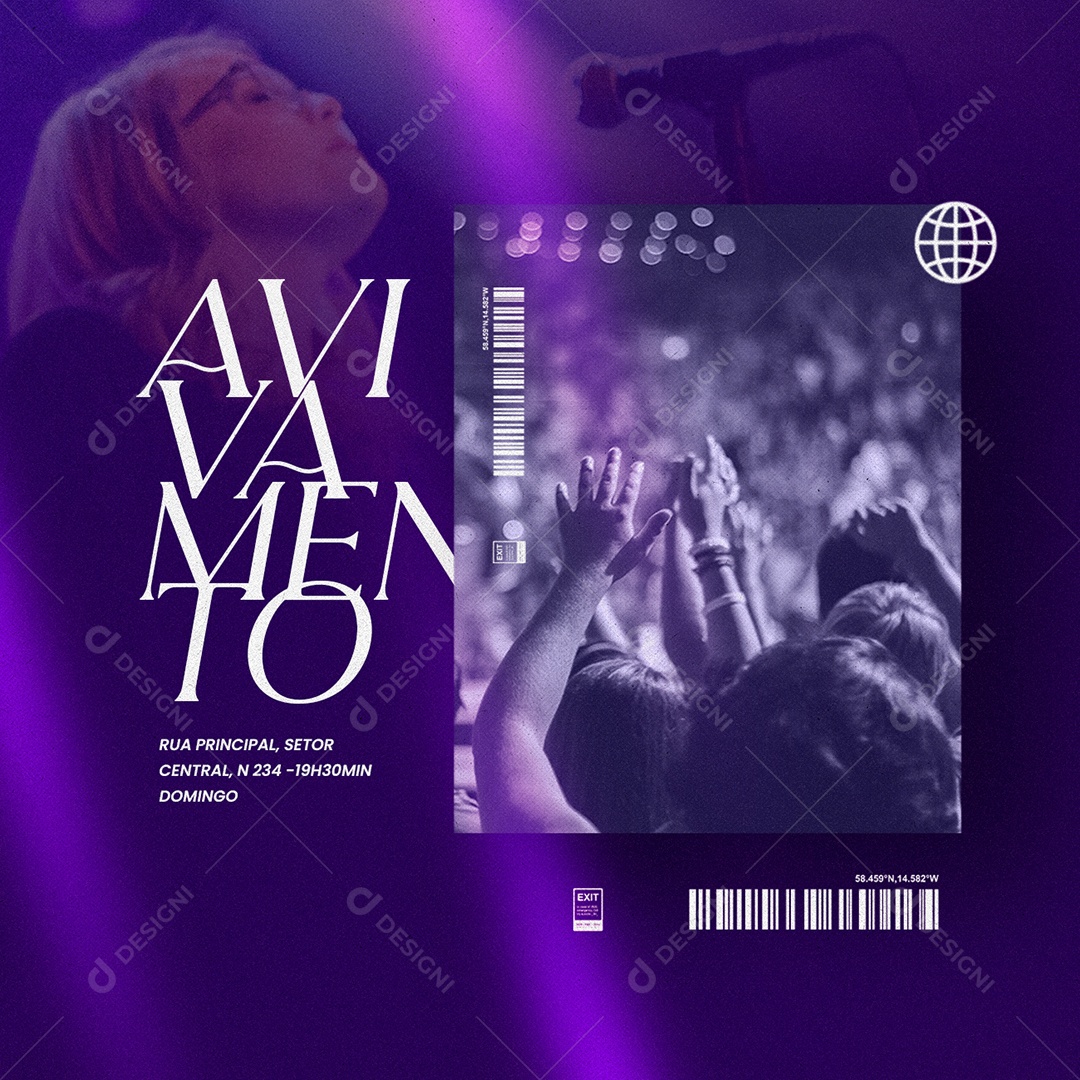 Culto Avivamento Domingo Igreja Gospel Social Media PSD Editável