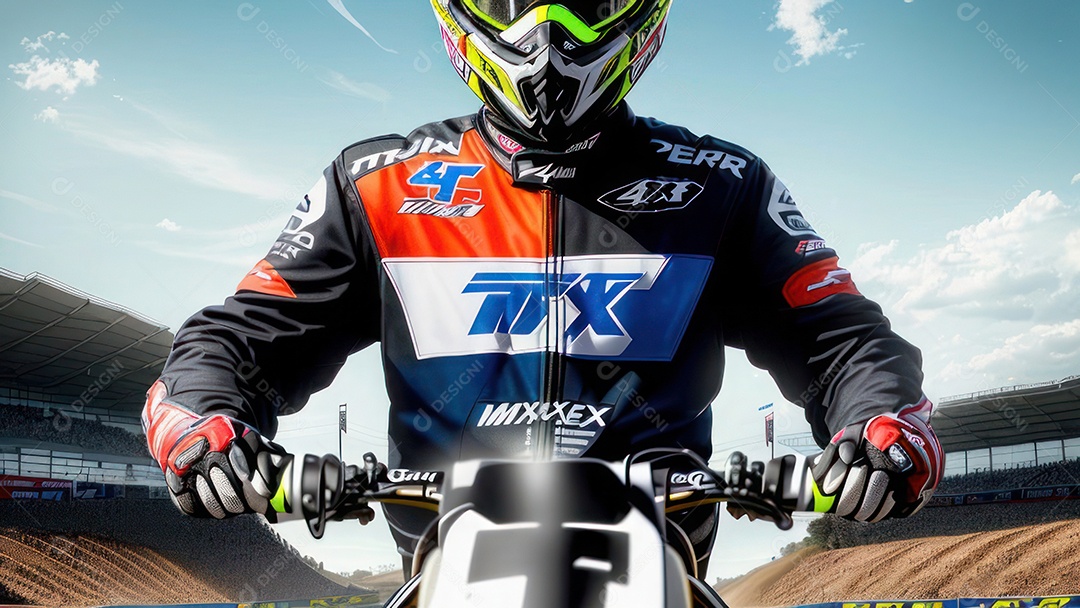 Pessoa jovem pilotando moto de motocross.