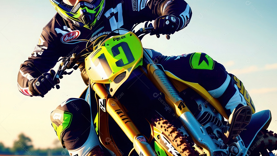 Pessoa jovem pilotando moto de motocross.