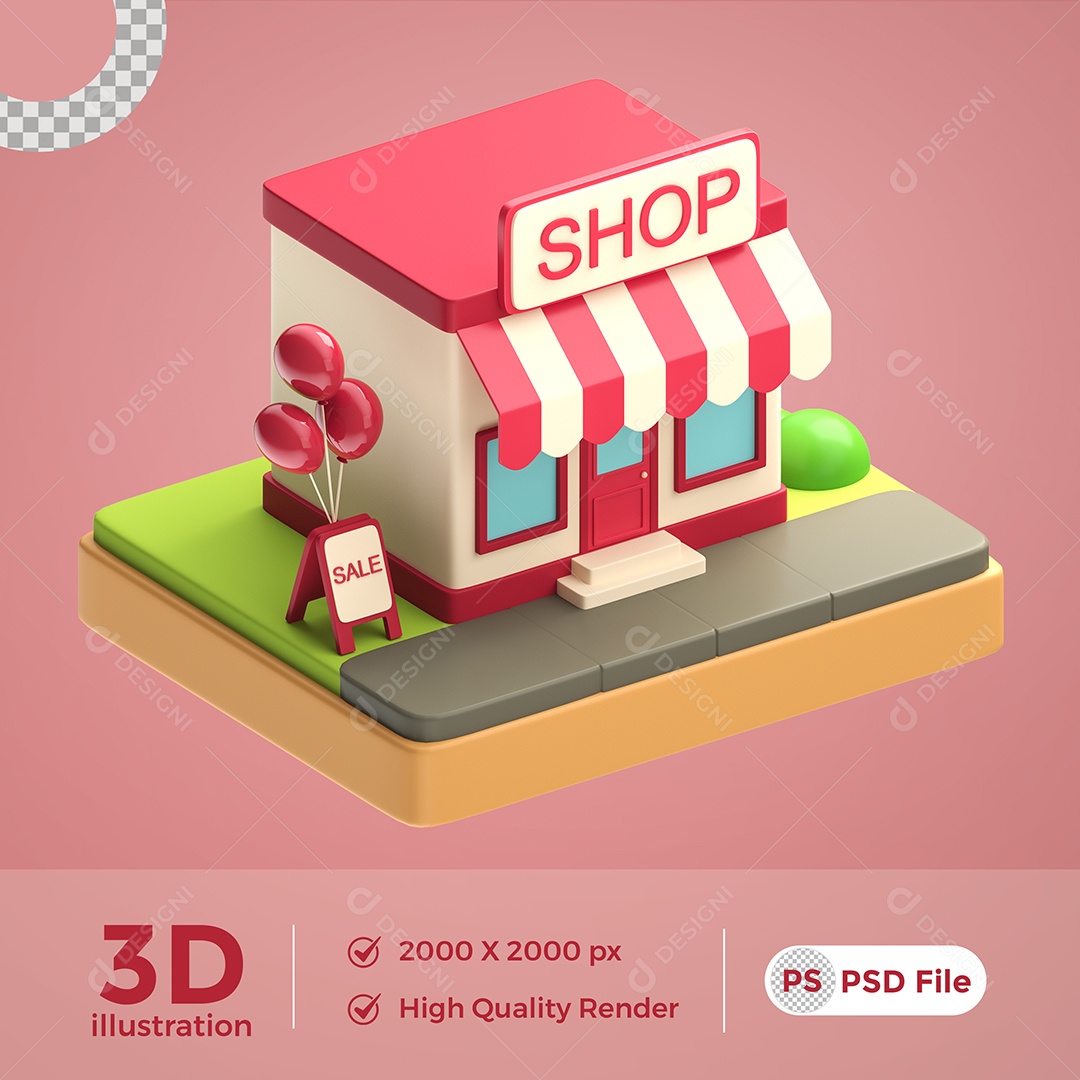 Ilustração 3D Shop Oferta PSD