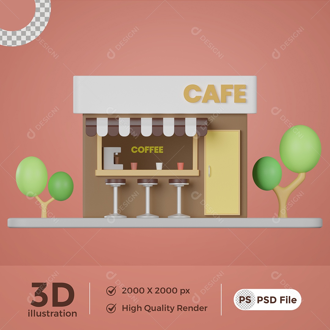 Ilustração 3D Cafeteria PSD