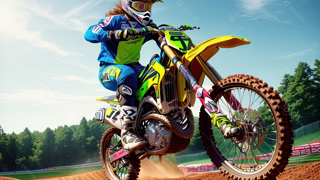 Pessoa jovem pilotando moto de motocross.