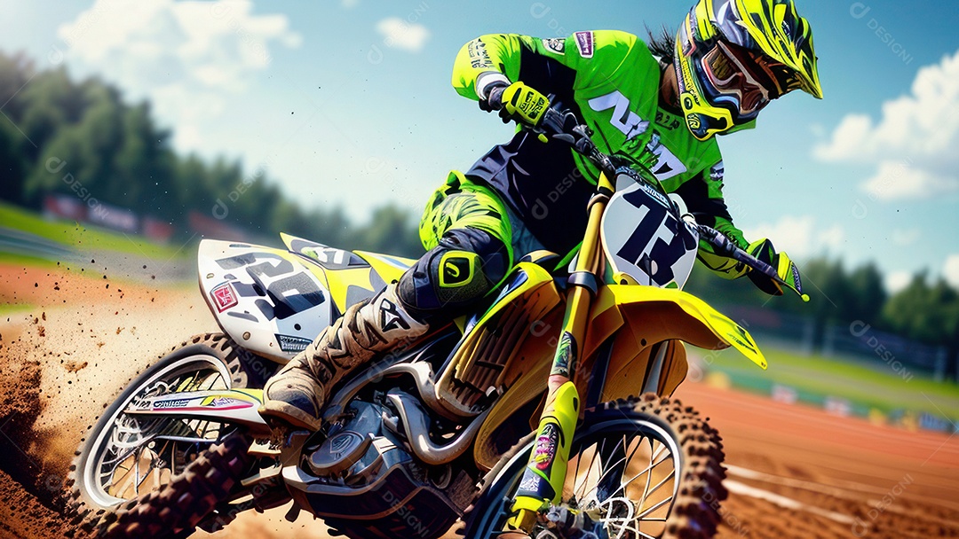 Pessoa jovem pilotando moto de motocross.