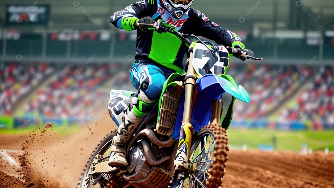 Pessoa jovem pilotando moto de motocross.