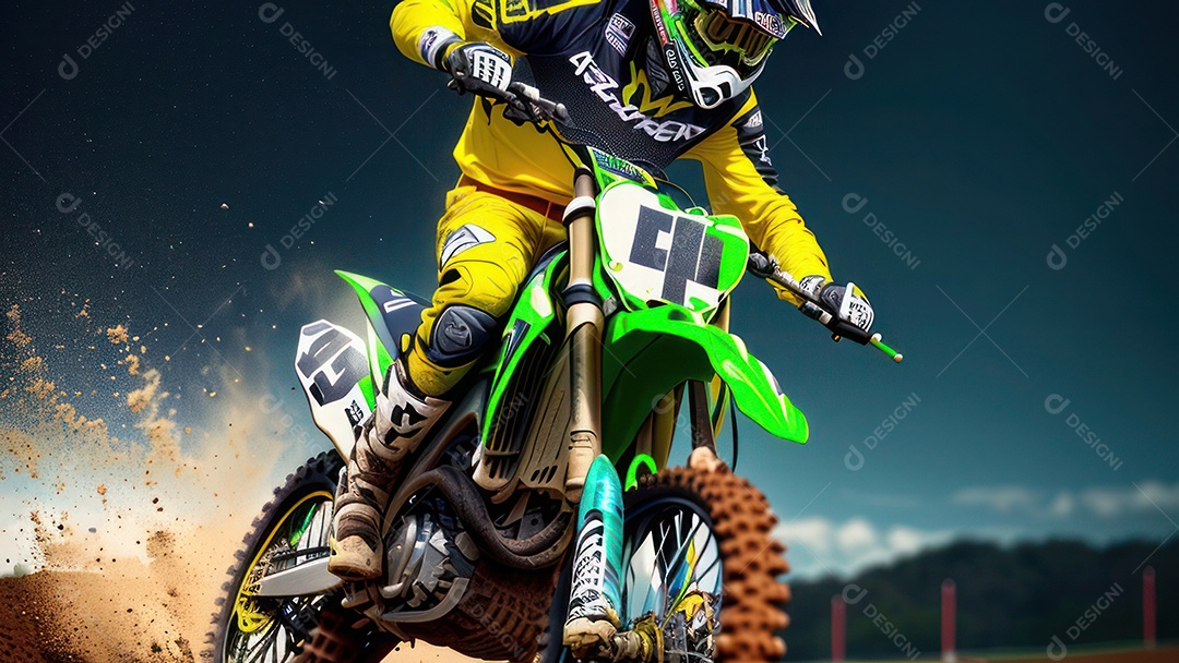 Pessoa jovem pilotando moto de motocross.