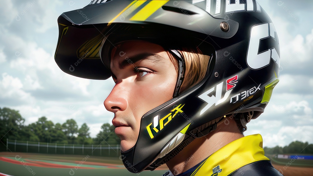 Pessoa jovem pilotando moto de motocross.