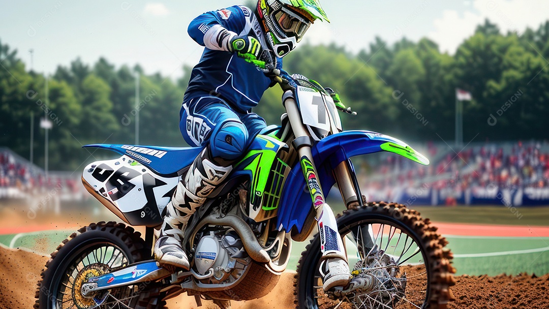 Pessoa jovem pilotando moto de motocross.