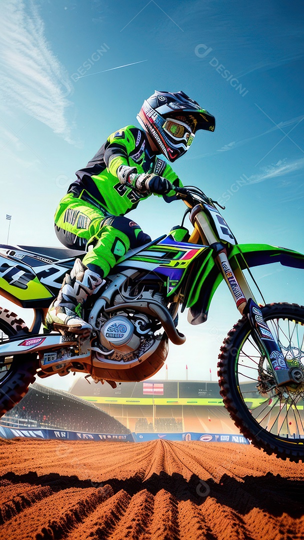 Pessoa jovem pilotando moto de motocross.