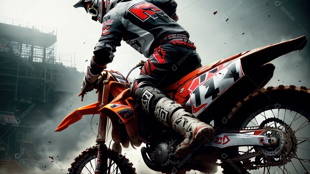 Pessoa jovem pilotando moto de motocross.