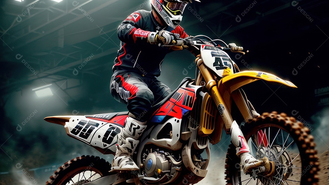 Pessoa jovem pilotando moto de motocross.