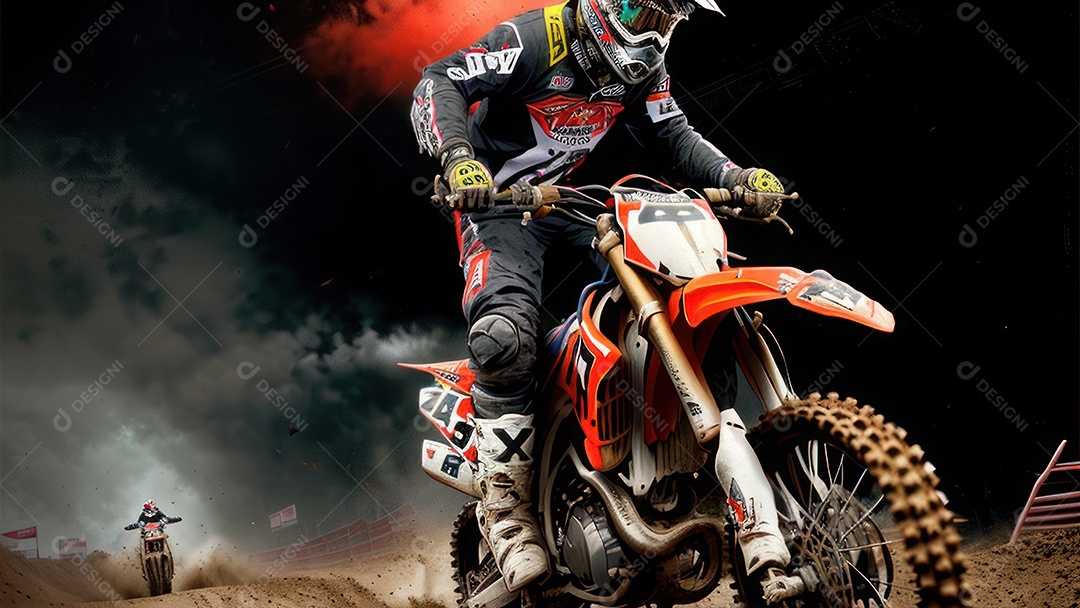 Pessoa jovem pilotando moto de motocross.