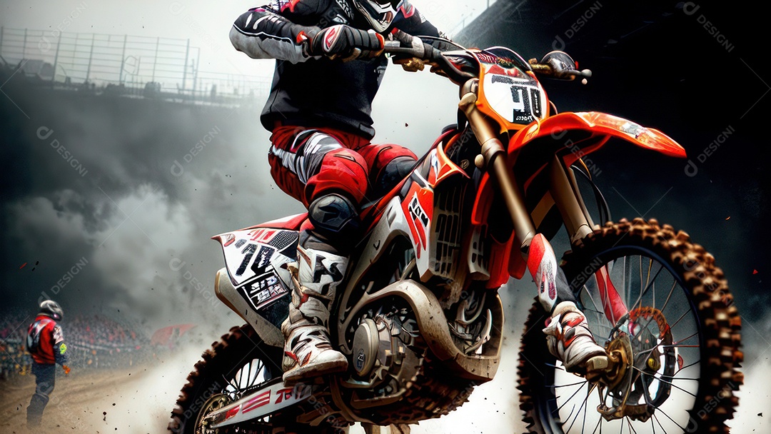 Pessoa jovem pilotando moto de motocross.