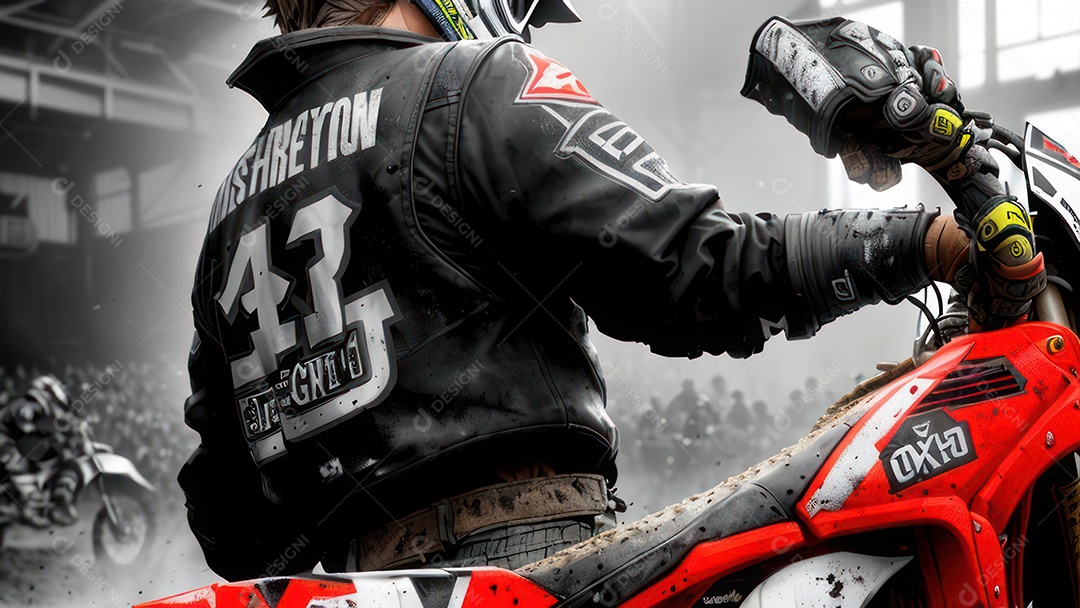 Pessoa jovem pilotando moto de motocross.