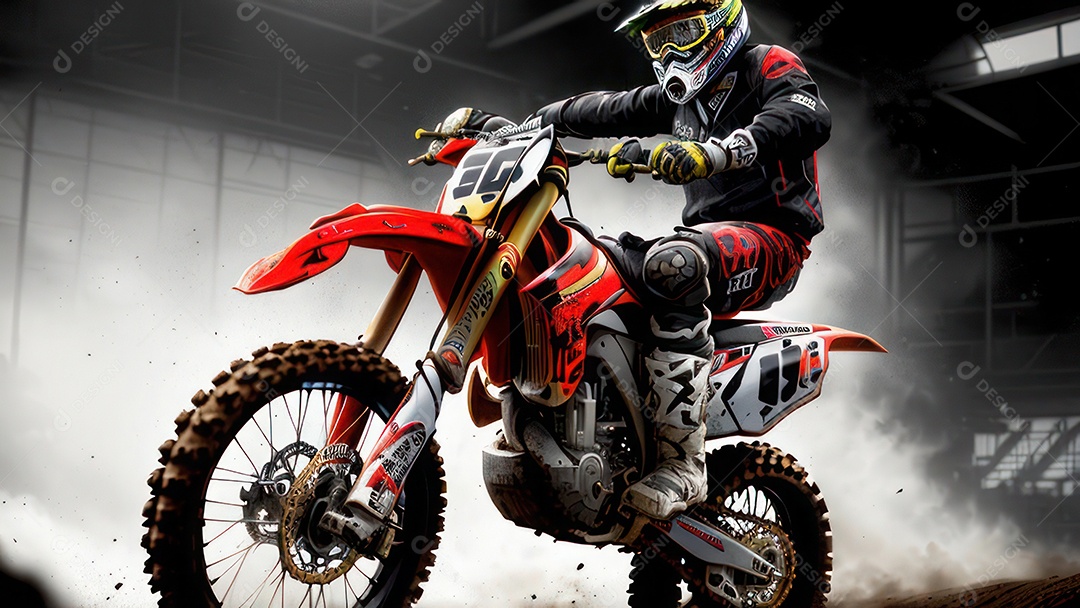 Pessoa jovem pilotando moto de motocross.