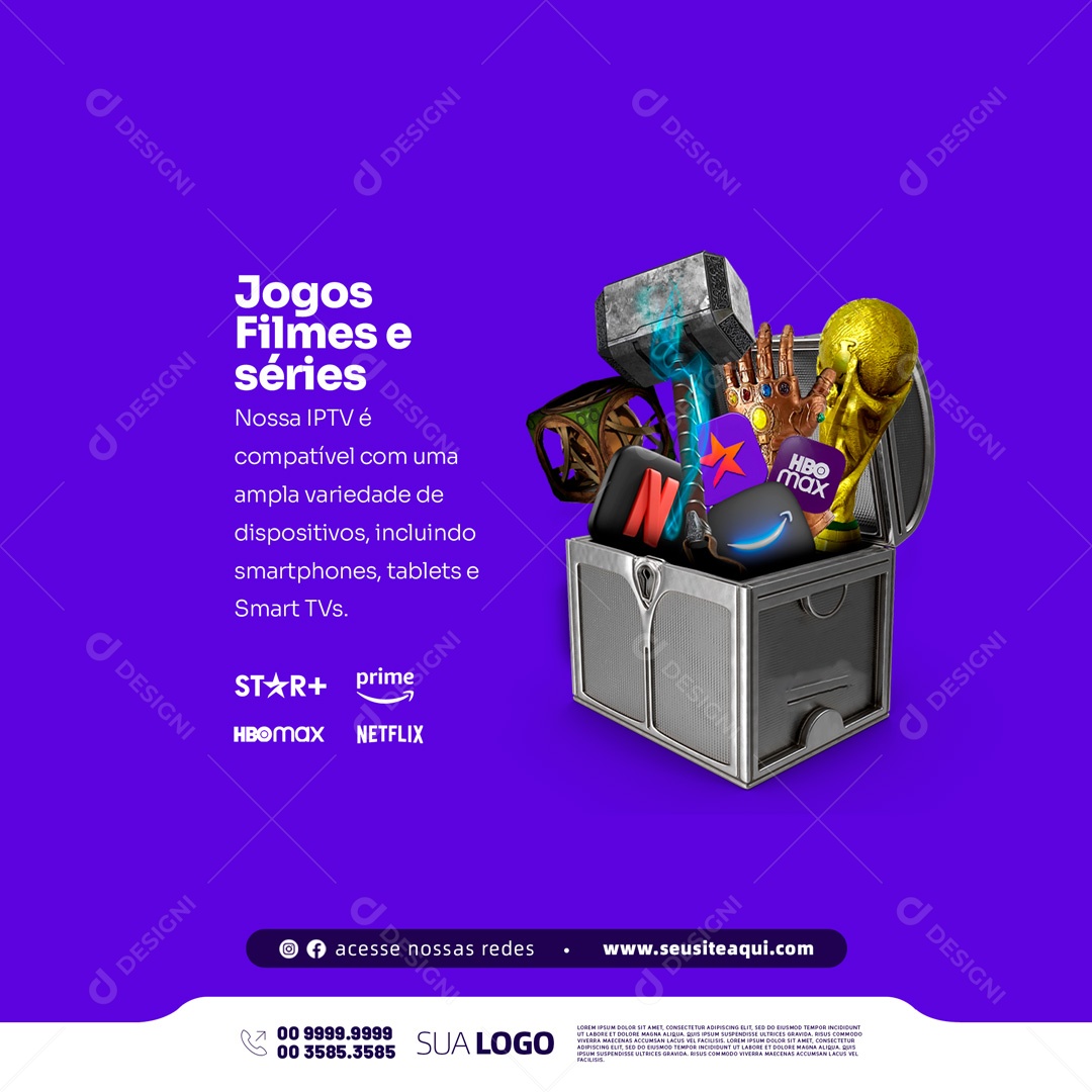 Jogos Filmes e Séries IPTV Social Media PSD Editável