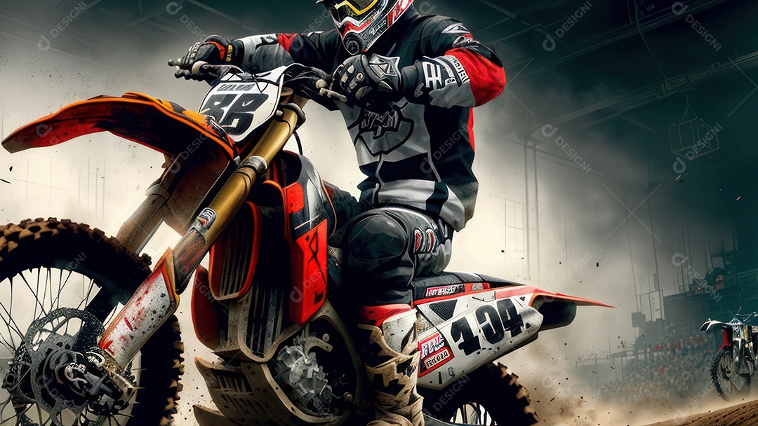 Pessoa jovem pilotando moto de motocross.