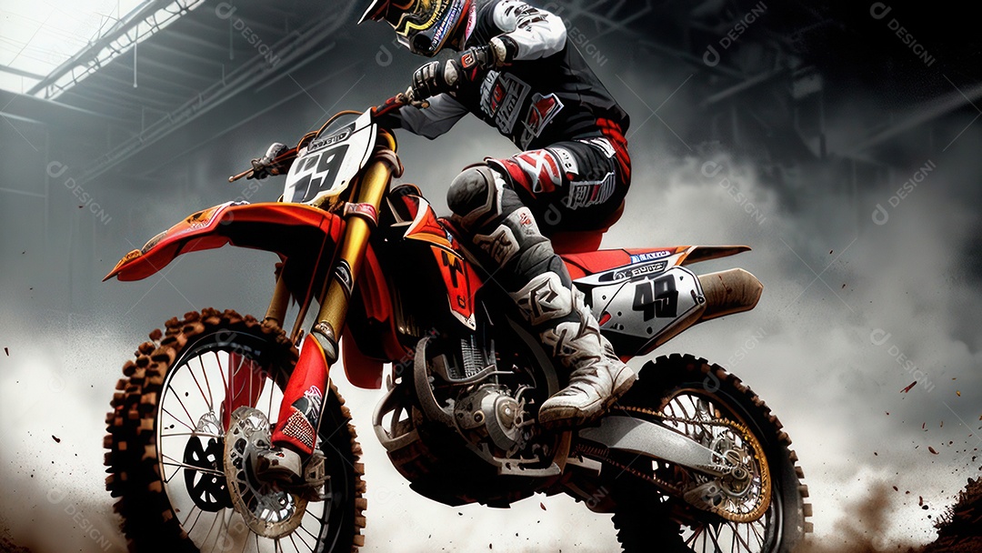 Pessoa jovem pilotando moto de motocross.