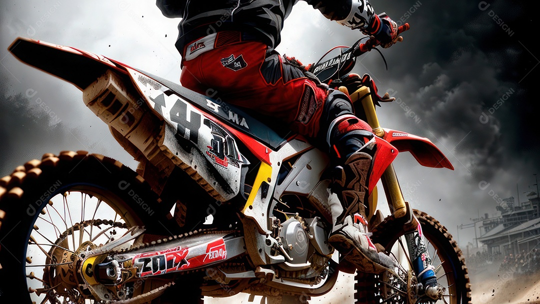 Pessoa jovem pilotando moto de motocross.