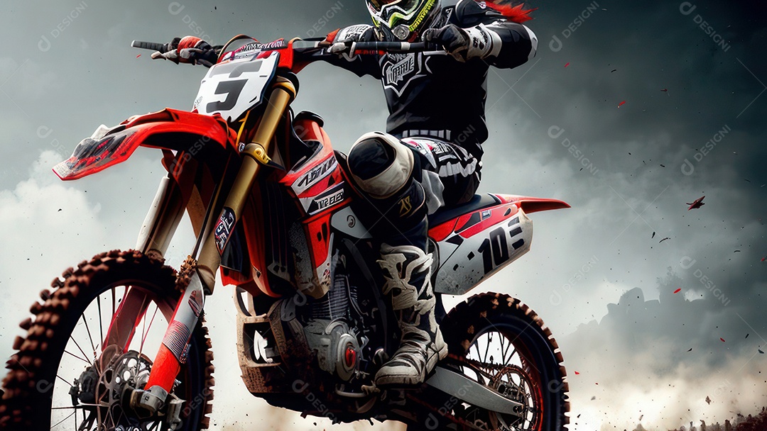 Pessoa jovem pilotando moto de motocross.