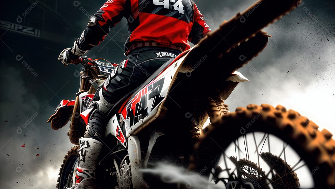 Pessoa jovem pilotando moto de motocross.