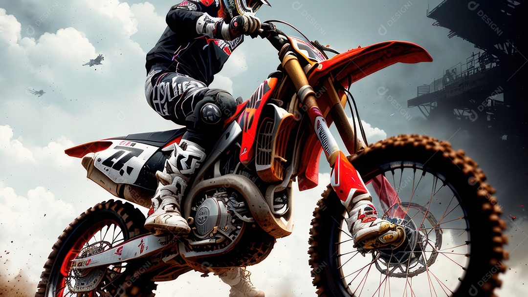 Pessoa jovem pilotando moto de motocross.