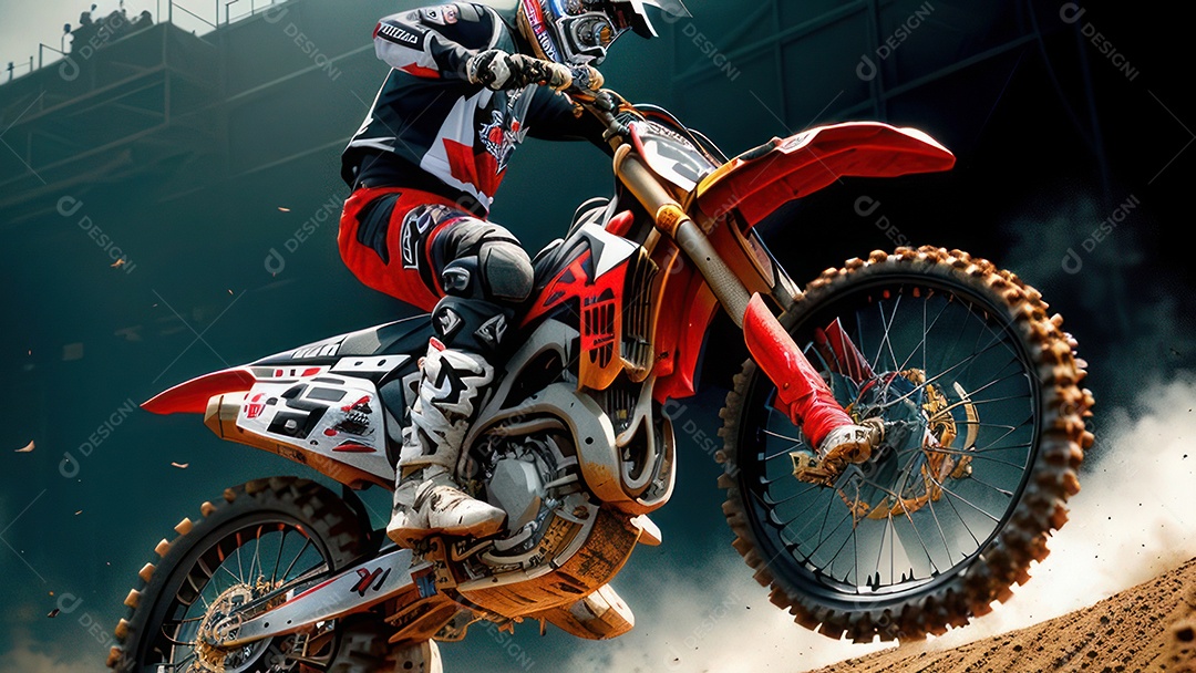 Pessoa jovem pilotando moto de motocross.